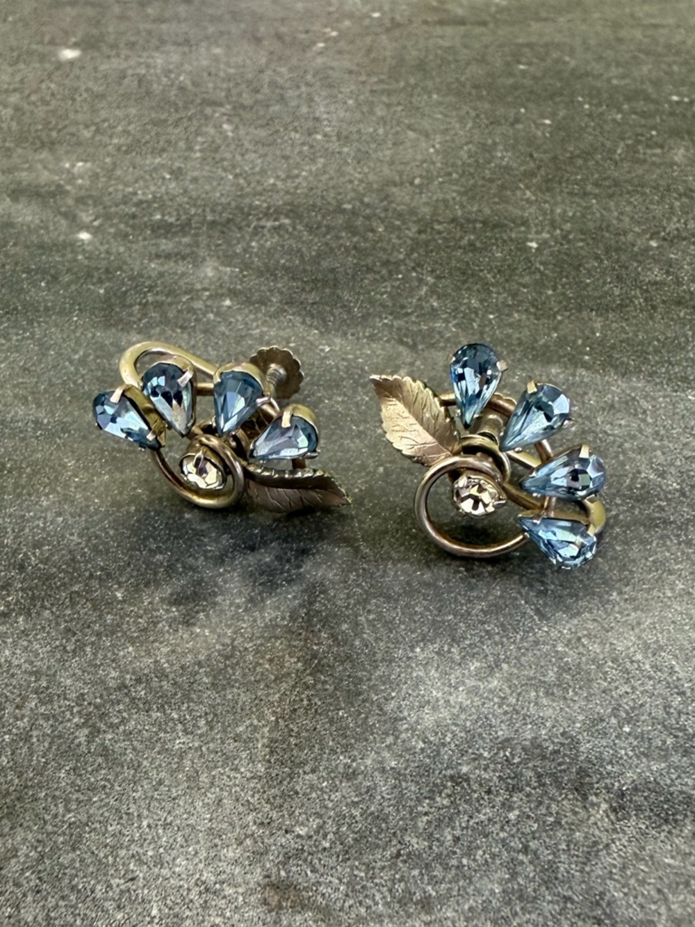 Vintage Bright Blue Teardrop Crystal Silver Earrings - Picture 3 of 11